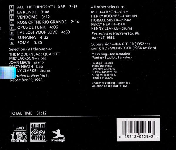 Modern Jazz Quartet* / Milt Jackson Quintet : MJQ (CD, Comp, RE)