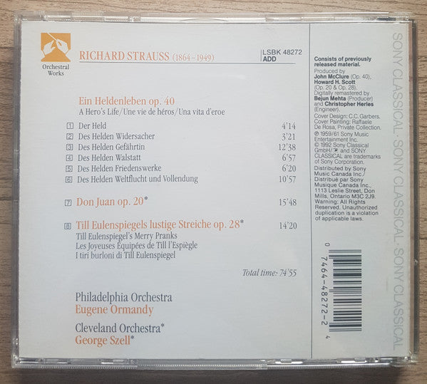 Richard Strauss - Philadelphia Orchestra* / Cleveland Orchestra*, Eugene Ormandy / George Szell : Ein Heldenleben • Don Juan • Till Eulenspiegel (CD, Comp)