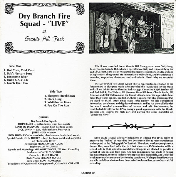 Dry Branch Fire Squad : On Tour (Live At Granite Hill Park) (LP, Album)