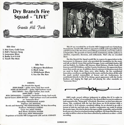 Dry Branch Fire Squad : On Tour (Live At Granite Hill Park) (LP, Album)