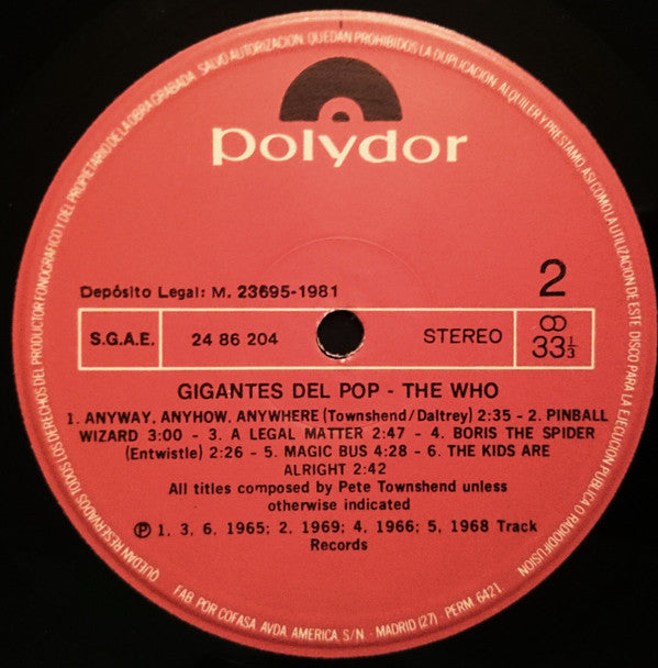 The Who : Gigantes Del Pop Vol. 2 (LP, Comp)