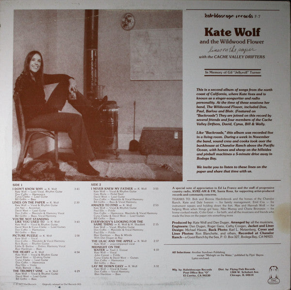 Kate Wolf & The Wildwood Flower With The Cache Valley Drifters : Lines On The Paper (LP, Album, RE)