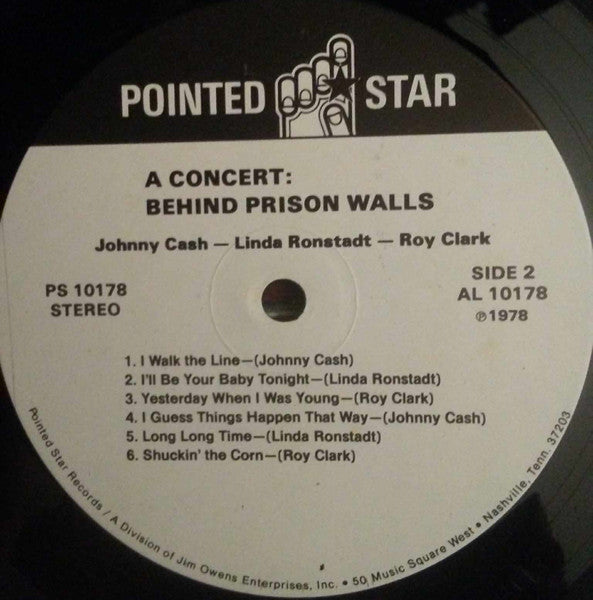 Johnny Cash - Linda Ronstadt - Roy Clark : Napa Presents A Concert: Behind Prison Walls (LP, Album, Comp, Glo)