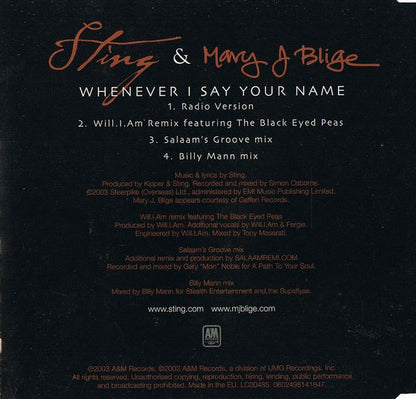 Sting & Mary J Blige* : Whenever I Say Your Name (CD, Maxi)
