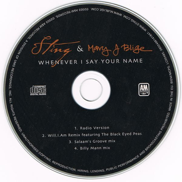 Sting & Mary J Blige* : Whenever I Say Your Name (CD, Maxi)