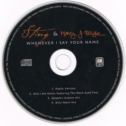 Sting & Mary J Blige* : Whenever I Say Your Name (CD, Maxi)