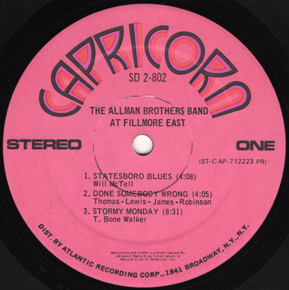 The Allman Brothers Band : The Allman Brothers Band At Fillmore East (2xLP, Album, Club)
