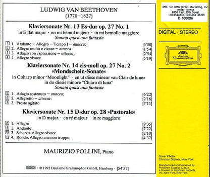 Ludwig van Beethoven, Maurizio Pollini : Sonaten Opp. 27/1 • 27/2 • 28 »Mondschein = Moonlight = Au Clair De Lune • Pastorale« (CD, Club)