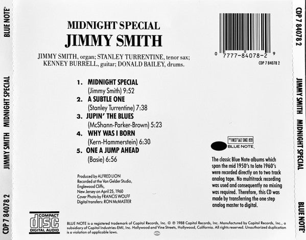 Jimmy Smith : Midnight Special (CD, Album, RE)