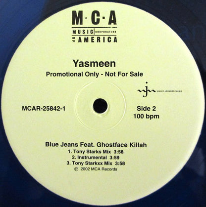 Yasmeen Feat. Ghostface Killah : Blue Jeans (12", Promo, Blu)