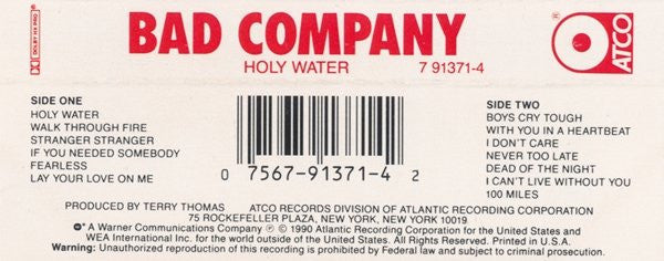 Bad Company (3) : Holy Water (Cass, Album, SR,)
