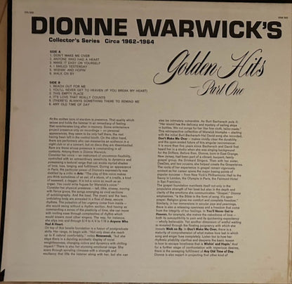 Dionne Warwick : Dionne Warwick's Golden Hits - Part One (LP, Comp, Kee)