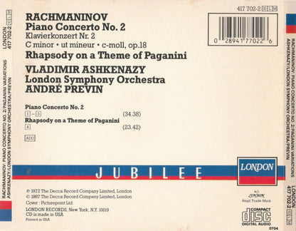 Rachmaninov* – Vladimir Ashkenazy, London Symphony Orchestra / André Previn : Piano Concerto No. 2 • Rhapsody On A Theme Of Paganini (CD, Album, RE, RM, ADR)