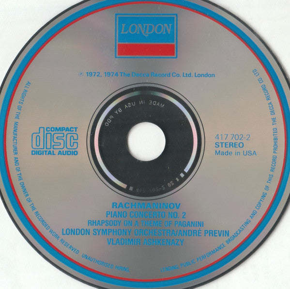 Rachmaninov* – Vladimir Ashkenazy, London Symphony Orchestra / André Previn : Piano Concerto No. 2 • Rhapsody On A Theme Of Paganini (CD, Album, RE, RM, ADR)