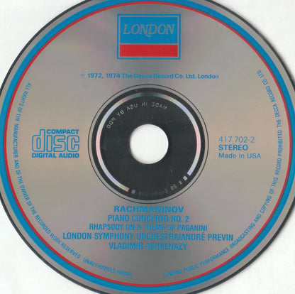 Rachmaninov* – Vladimir Ashkenazy, London Symphony Orchestra / André Previn : Piano Concerto No. 2 • Rhapsody On A Theme Of Paganini (CD, Album, RE, RM, ADR)