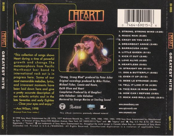Heart : Greatest Hits (CD, Comp, RM)