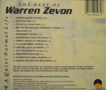 Warren Zevon : A Quiet Normal Life: The Best Of Warren Zevon (CD, Comp, Club, RE)