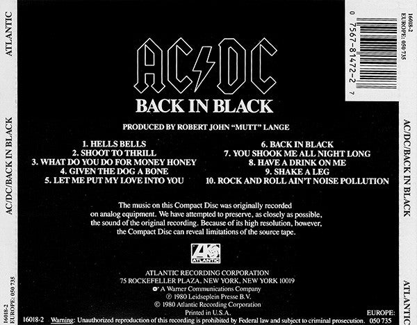 AC/DC : Back In Black (CD, Album, RE)