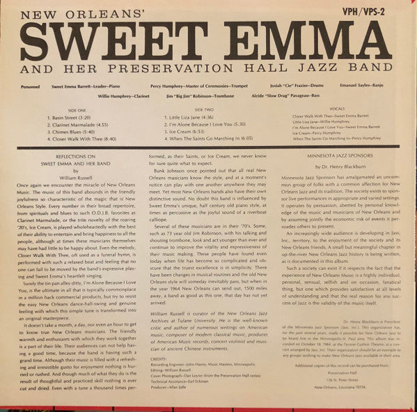 Sweet Emma And Her New Orleans Jazz Band : New Orleans' Sweet Emma And Her Preservation Hall Jazz Band (LP, RE)