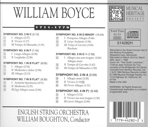 Boyce*, William Boughton, English String Orchestra : The Eight Symphonies (CD, Album, RE)