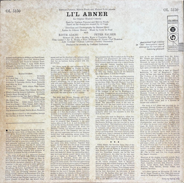 Norman Panama, Melvin Frank & Michael Kidd : Li'l Abner (An Original Musical Comedy) (LP, Album, Bri)