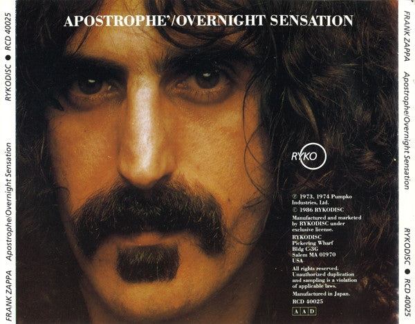Frank Zappa : Apostrophe' / Overnite Sensation (CD, Comp)