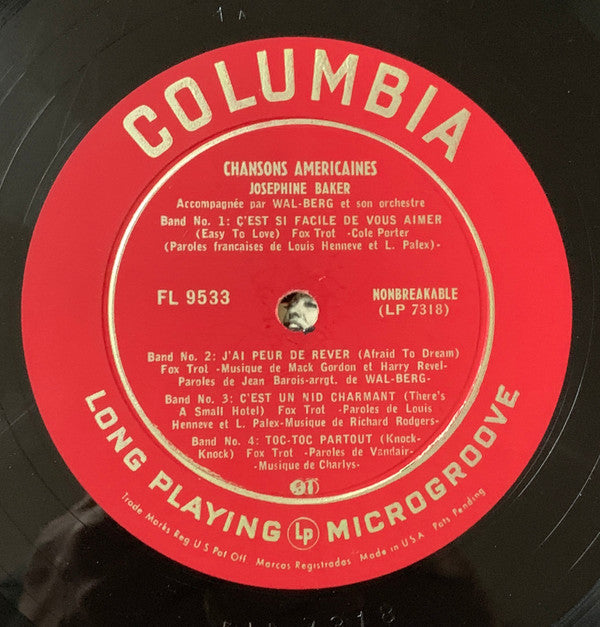 Josephine Baker : Chansons Américaines (10", Album)