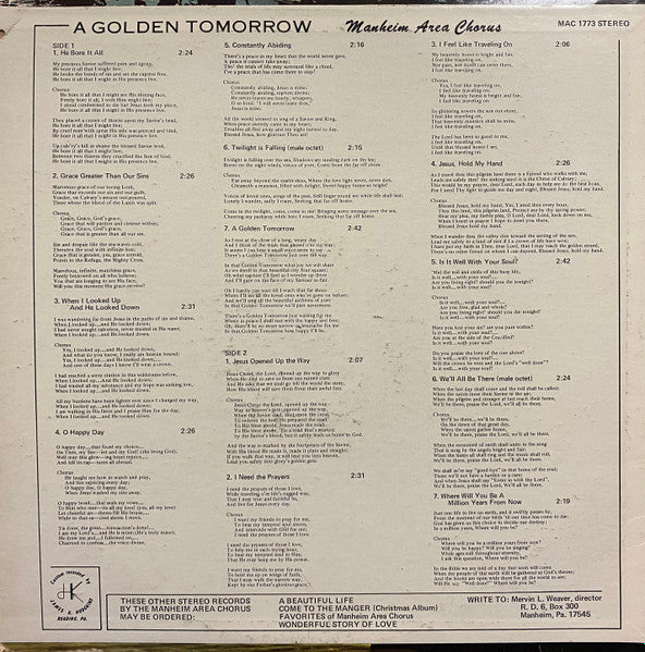 Manheim Area Chorus : A Golden Tomorrow (LP, Album)