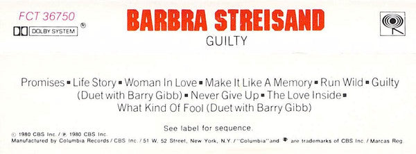 Barbra Streisand : Guilty (Cass, Album)
