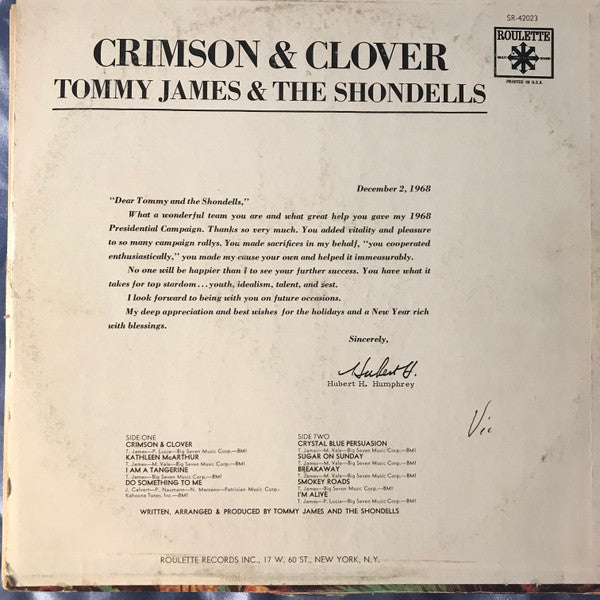 Tommy James & The Shondells : Crimson & Clover (LP, Album, Ter)