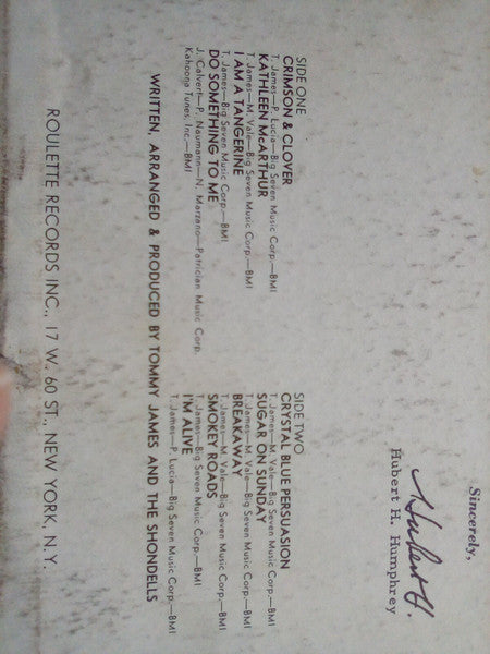 Tommy James & The Shondells : Crimson & Clover (LP, Album, Ter)