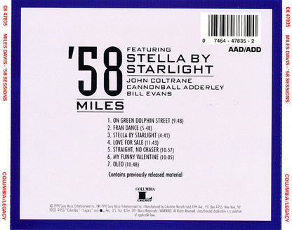 Miles Davis : '58 Sessions Featuring Stella By Starlight (CD, Comp, RM)