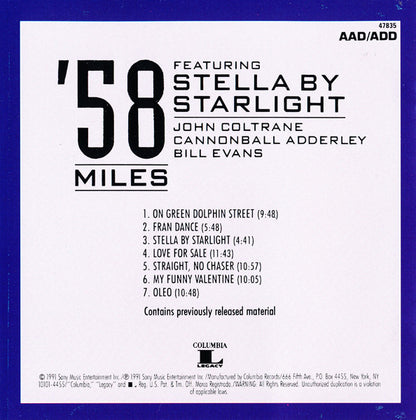 Miles Davis : '58 Sessions Featuring Stella By Starlight (CD, Comp, RM)
