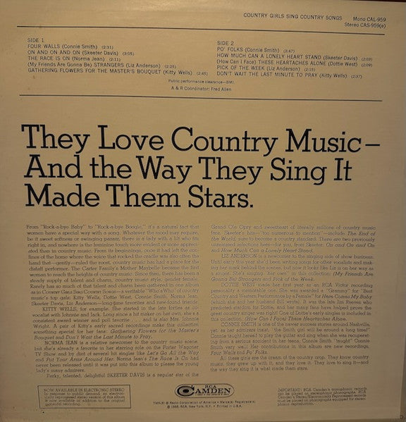 Various : Country Girls Sing Country Songs (LP, Comp)