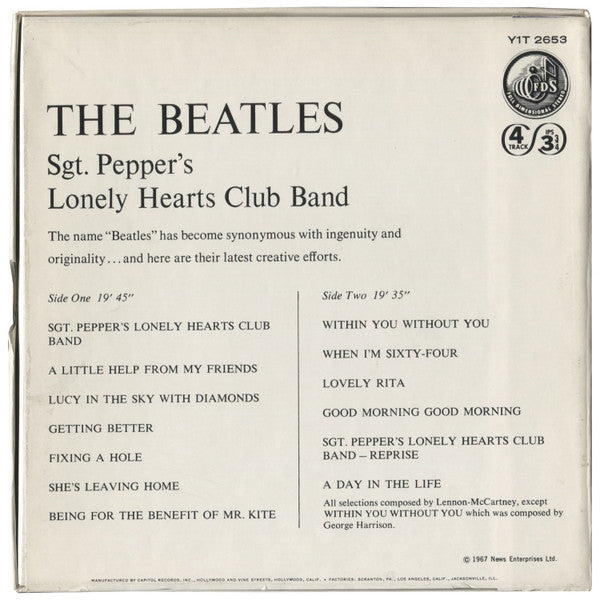 The Beatles : Sgt. Pepper's Lonely Hearts Club Band (Reel, 4tr Stereo, 7" Reel, Album)