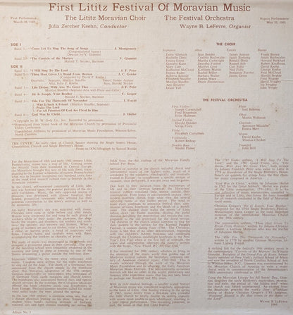 The Lititz Moravian Choir : First Lititz Festival Of Moravian Music (LP)