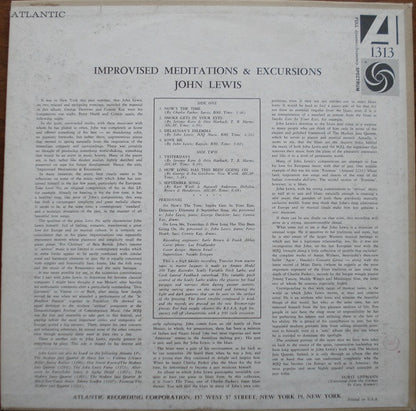 John Lewis (2) : Improvised Meditations & Excursions (LP, Album, Mono)