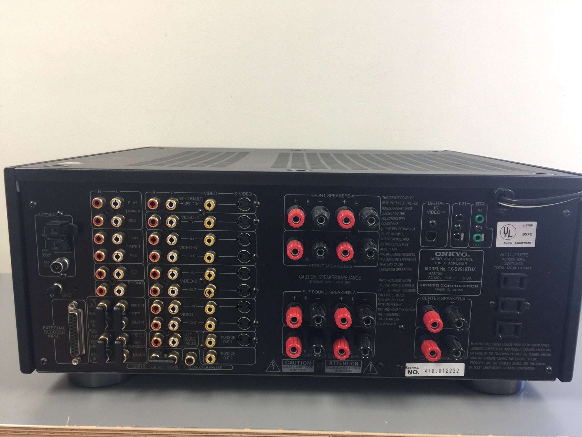 Onkyo TX-SV919THX AV Stereo Receiver * 110W RMS * 1994 – The