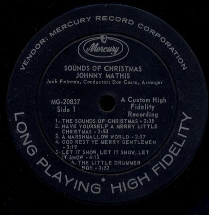 Johnny Mathis : Sounds Of Christmas (LP, Album, Mono)