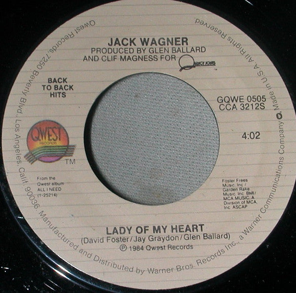 Jack Wagner : All I Need (7", Single, RE)