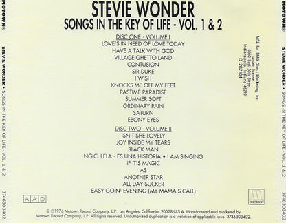 Stevie Wonder : Songs In The Key Of Life (2xCD, Album, Club, RE, PMD)