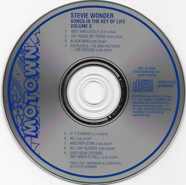 Stevie Wonder : Songs In The Key Of Life (2xCD, Album, Club, RE, PMD)