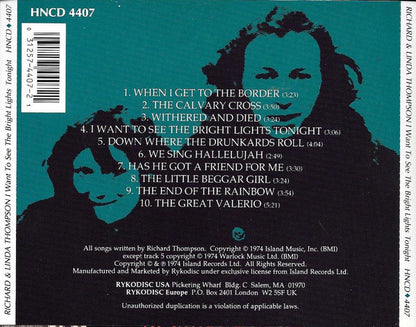 Richard & Linda Thompson : I Want To See The Bright Lights Tonight (CD, Album, RE)