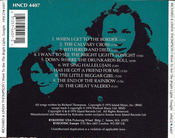 Richard & Linda Thompson : I Want To See The Bright Lights Tonight (CD, Album, RE)