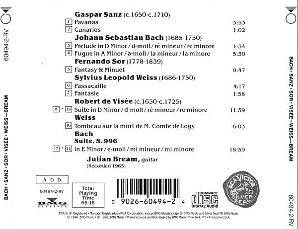 Julian Bream - Bach* • Sanz* • Sor* • Visée* • Weiss* : Baroque Guitar (CD, Album, RE, RP)