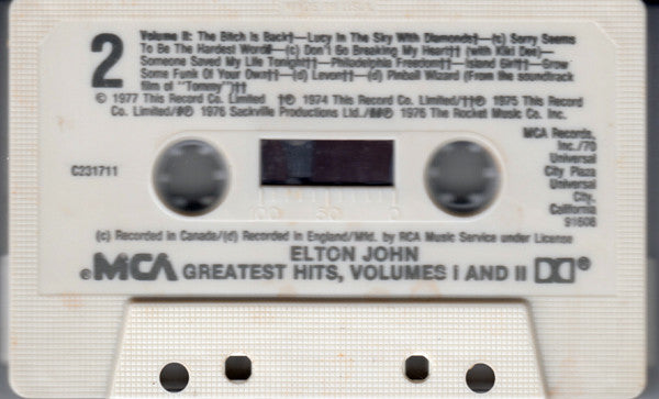 Elton John : Greatest Hits, Volumes I And II (Cass, Comp, Club)