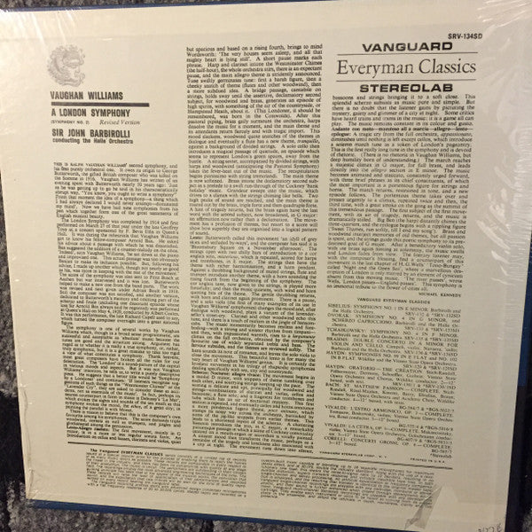 Vaughan Williams* - The Hallé Orchestra*, Sir John Barbirolli : A London Symphony (Revised Version) (LP)