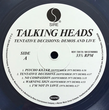 Talking Heads : Tentative Decisions: Demos & Live (LP, Cle + 7", Cle + RSD, Comp, Ltd, RE)