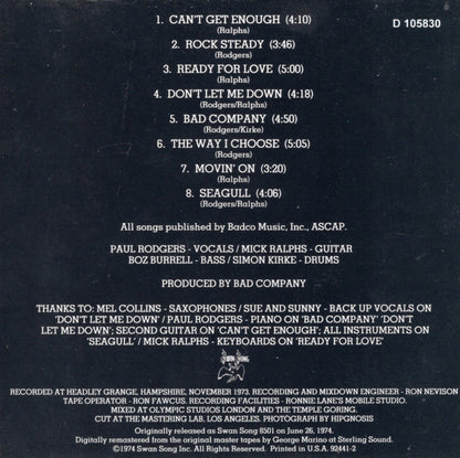 Bad Company (3) : Bad Company (CD, Album, Club, RE, RM)