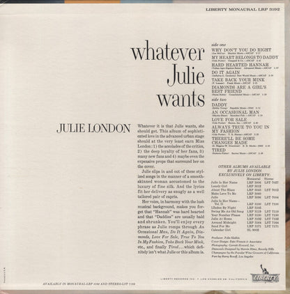 Julie London : Whatever Julie Wants (LP, Album, Mono, Ind)